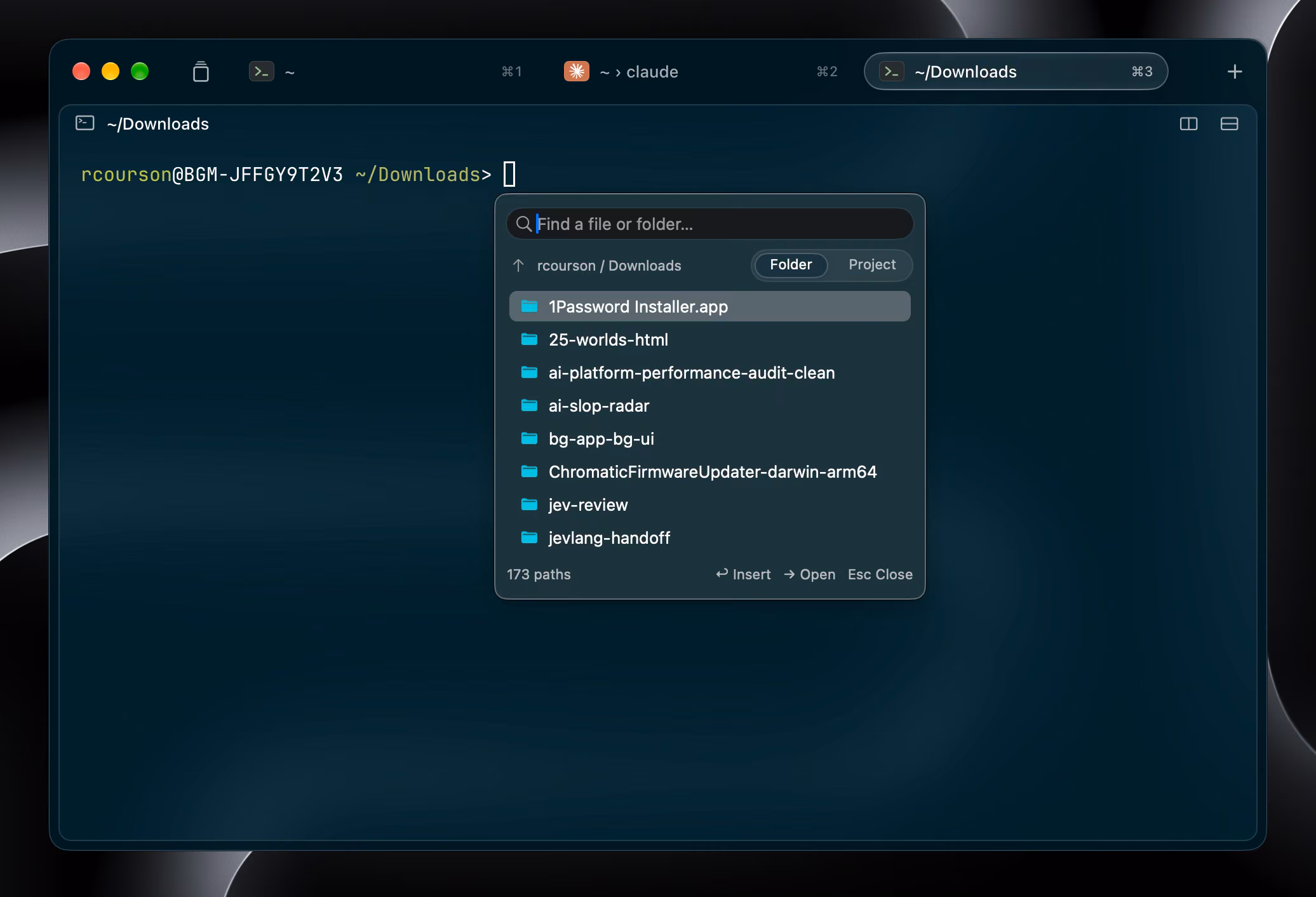 Insert Path in Harness 2.0, with fuzzy search and Folder and Project scopes.